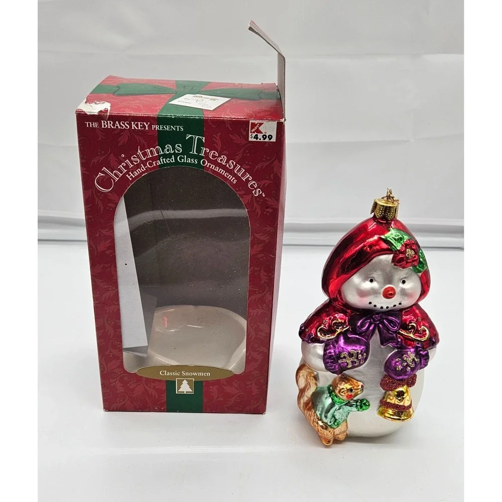 Brass Key Christmas Treasures Glass Snowman Ornament Red Cape Squirrel Bell Box